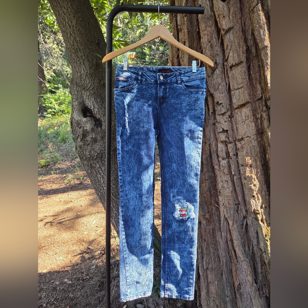 Ed Hardy Girls Dark Blue Skinny‎ Jeans with Patch Size 12